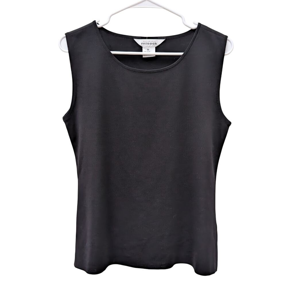 Exclusively Misook Tank Top Womens Medium Black Scoop Neck Knit Classic Timeless